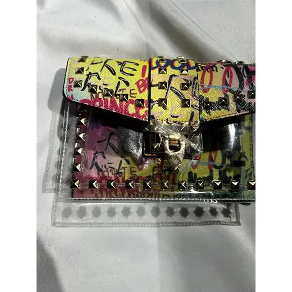 NWOT Clear and Graffiti Crossbody Bag with Studs - Picture 5 of 8